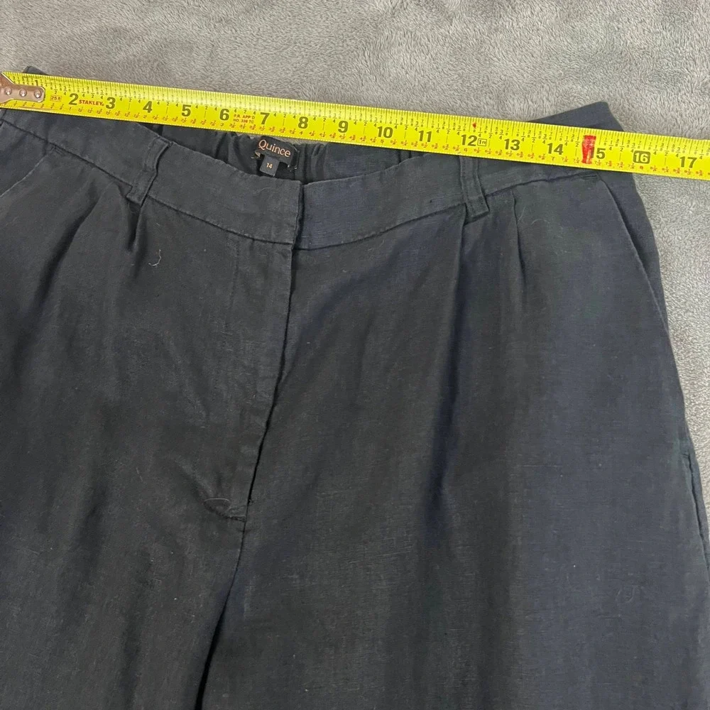 Quince 100% European Linen Pleated Trouser Pants Womens 14 Navy Minimalist